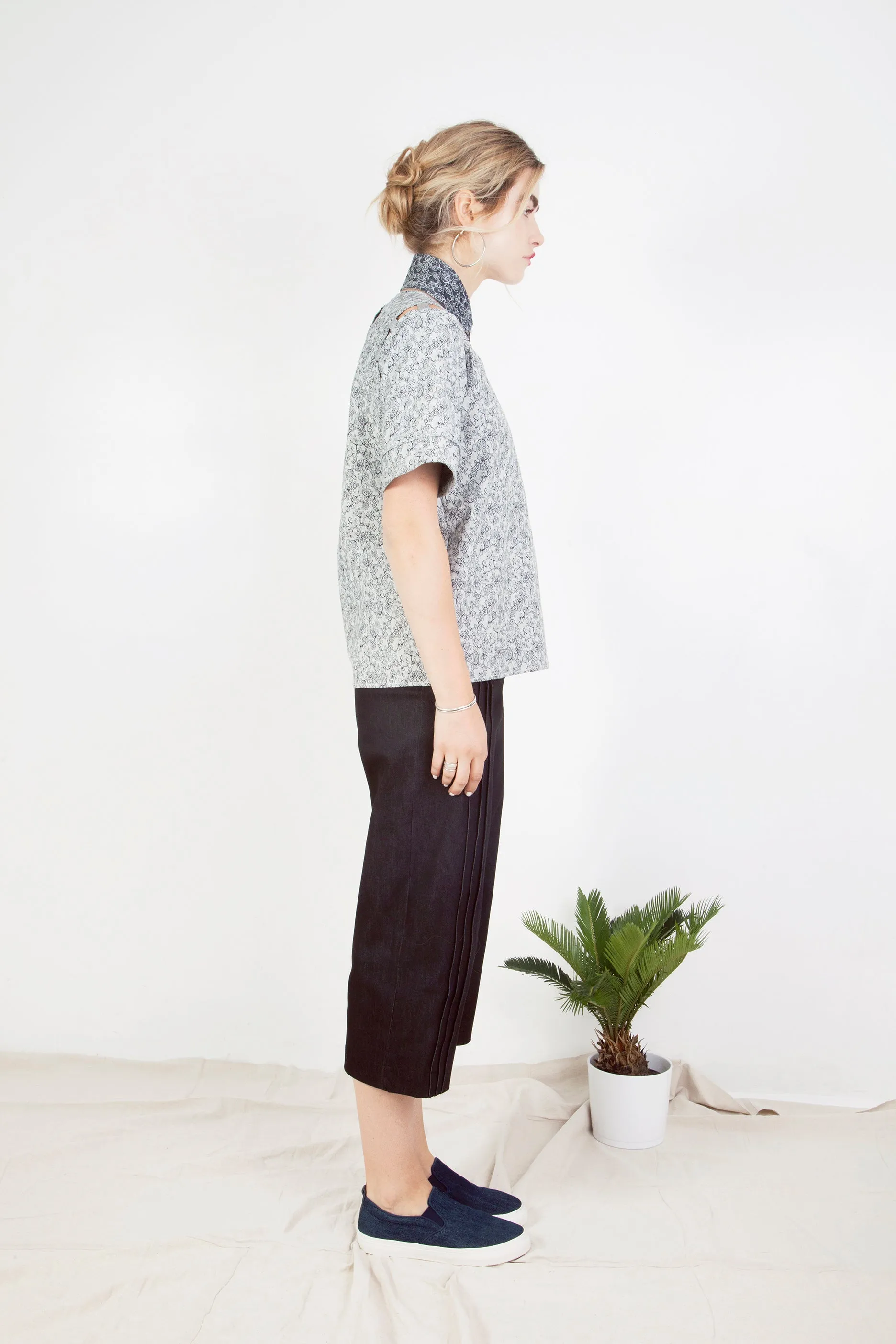 Pleated Denim Culottes