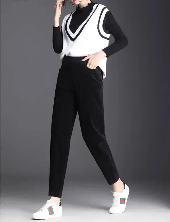 Plush Corduroy Harem Pants for Cozy Autumn Style
