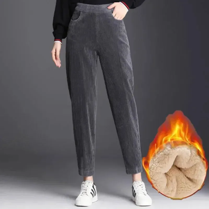 Plush Corduroy Harem Pants for Cozy Autumn Style