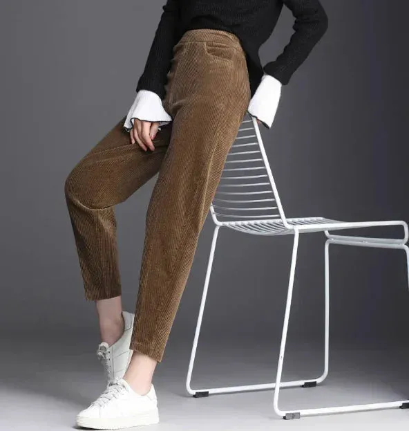 Plush Corduroy Harem Pants for Cozy Autumn Style
