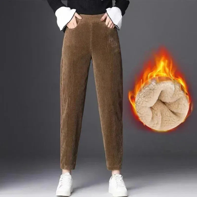 Plush Corduroy Harem Pants for Cozy Autumn Style