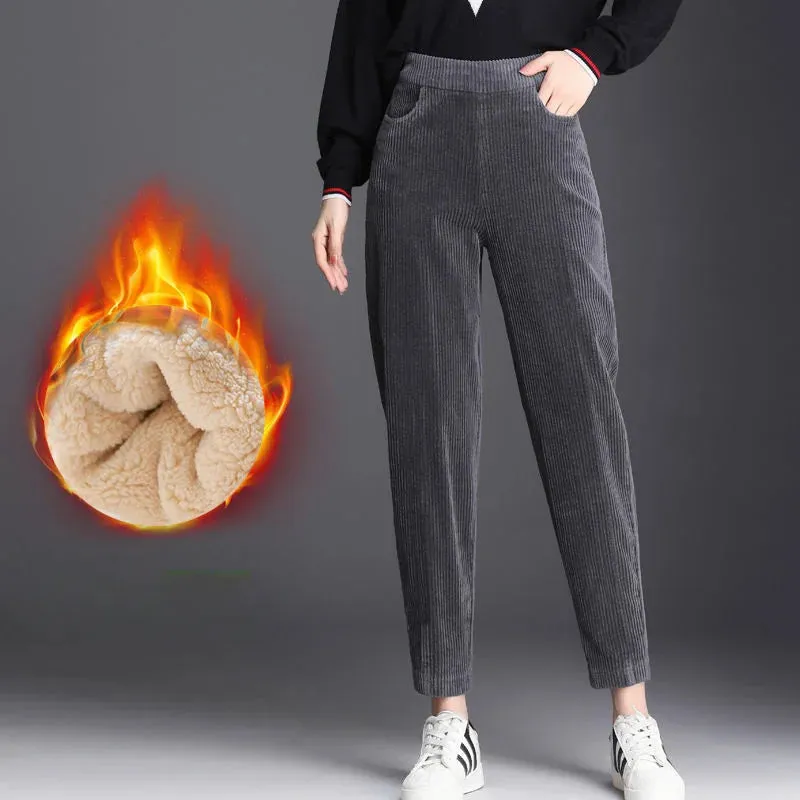 Plush Corduroy Harem Pants for Cozy Autumn Style