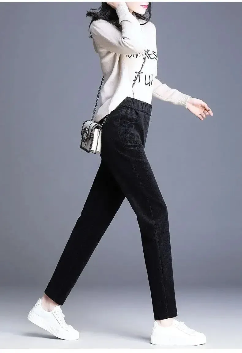 Plush Corduroy Harem Pants for Cozy Autumn Style