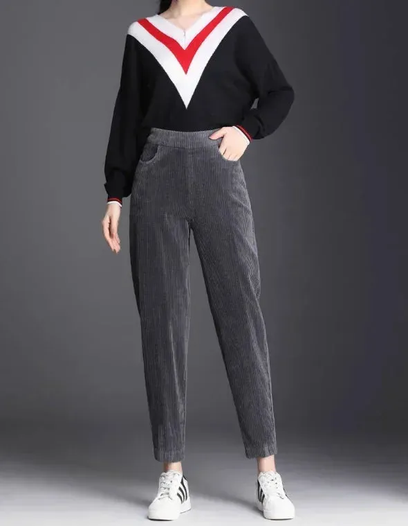 Plush Corduroy Harem Pants for Cozy Autumn Style