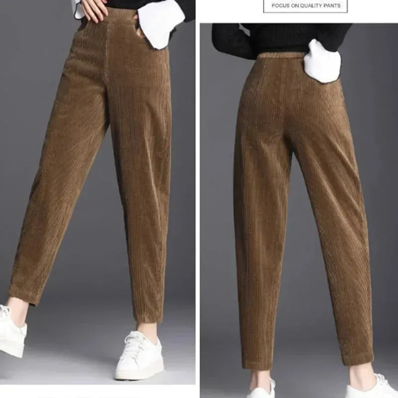 Plush Corduroy Harem Pants for Cozy Autumn Style
