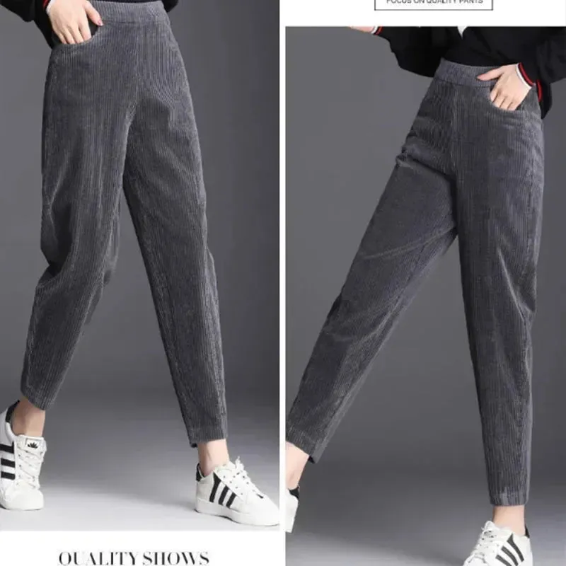 Plush Corduroy Harem Pants for Cozy Autumn Style