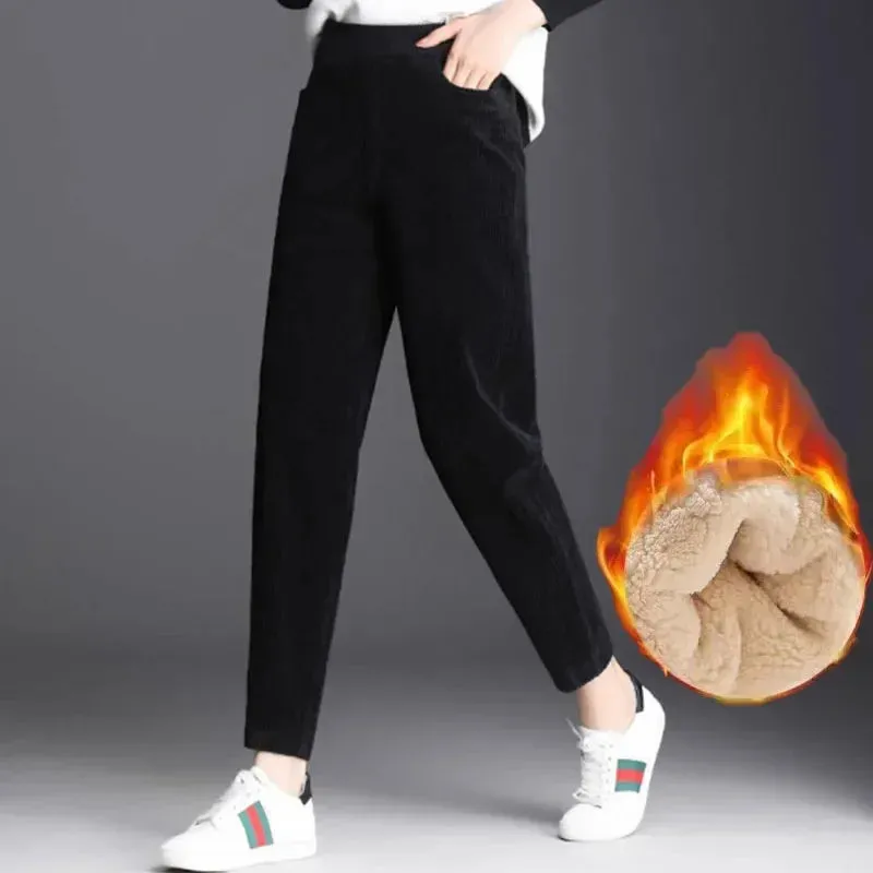 Plush Corduroy Harem Pants for Cozy Autumn Style