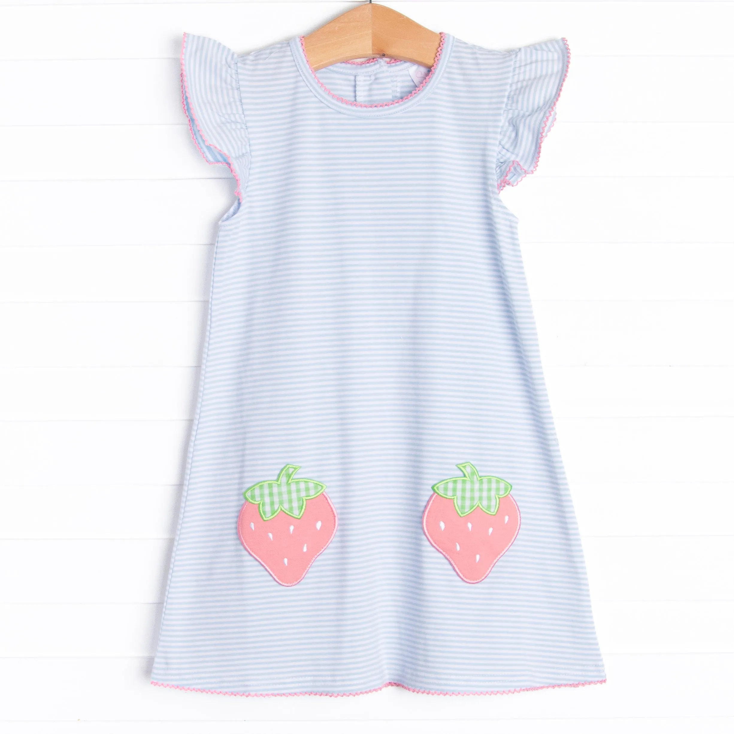 Pocketful of Berries Applique Dress, Blue