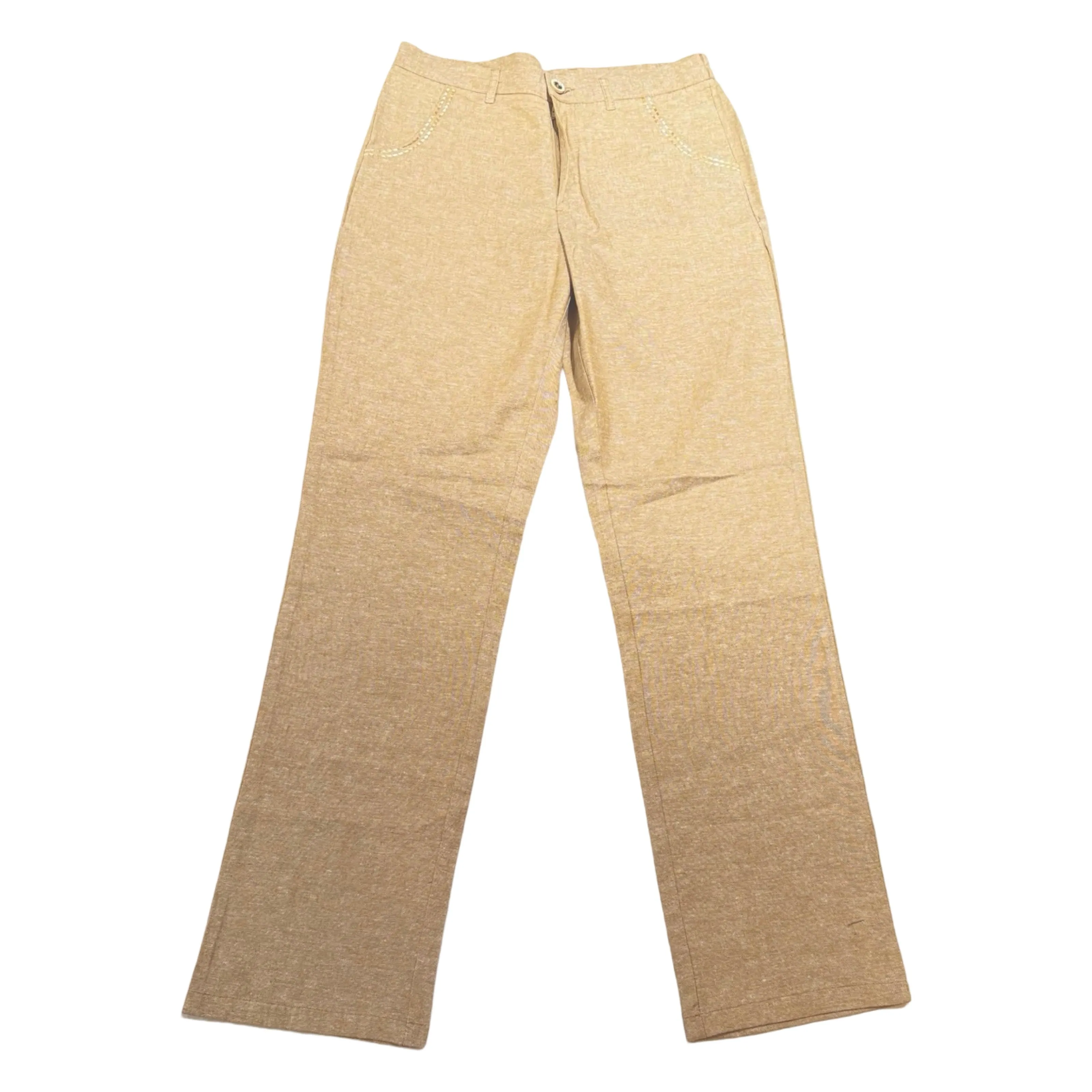 Prestige Khaki Linen Dress Pants with Contrast Stitching