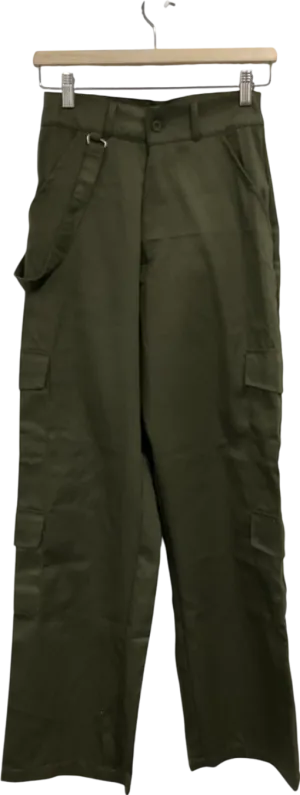 PrettyLittleThing Green Petite Khaki Twill Pocket Side Straight Leg Cargos UK 6
