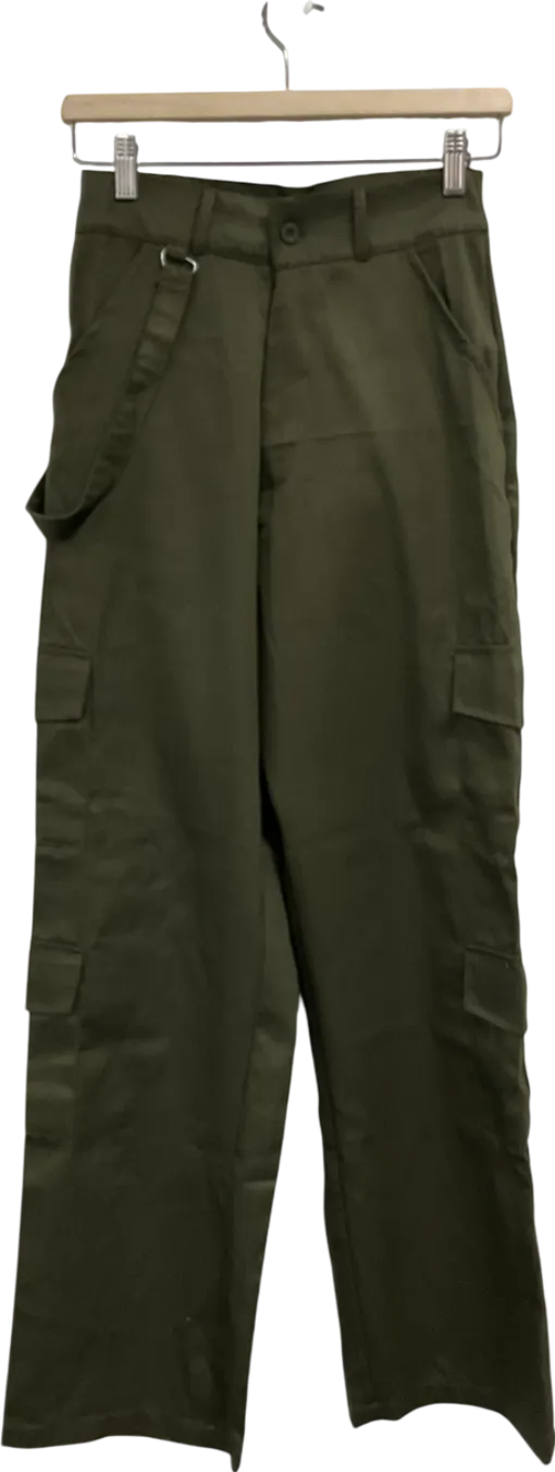 PrettyLittleThing Green Petite Khaki Twill Pocket Side Straight Leg Cargos UK 6