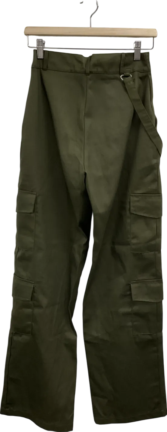 PrettyLittleThing Green Petite Khaki Twill Pocket Side Straight Leg Cargos UK 6