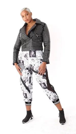 Printed Mesh Patchwork Joggers -81856