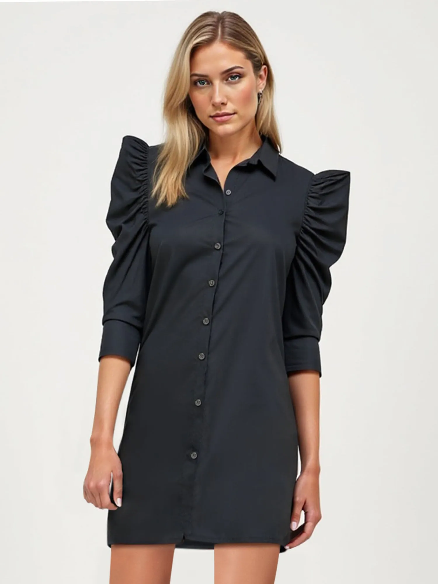 Puff Sleeve Shirt Mini Dress