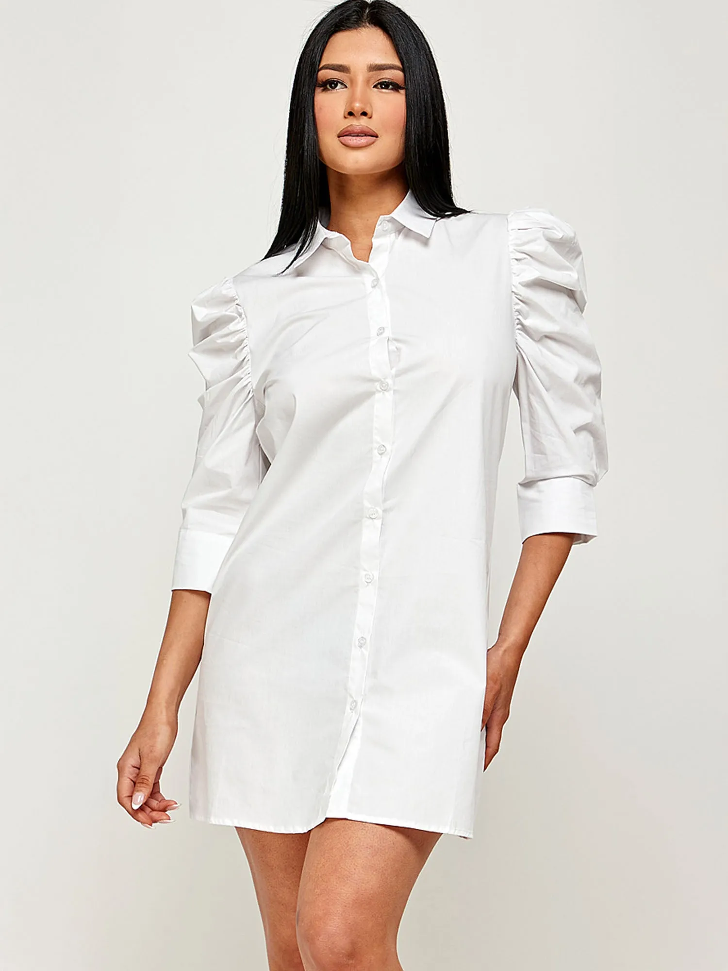 Puff Sleeve Shirt Mini Dress