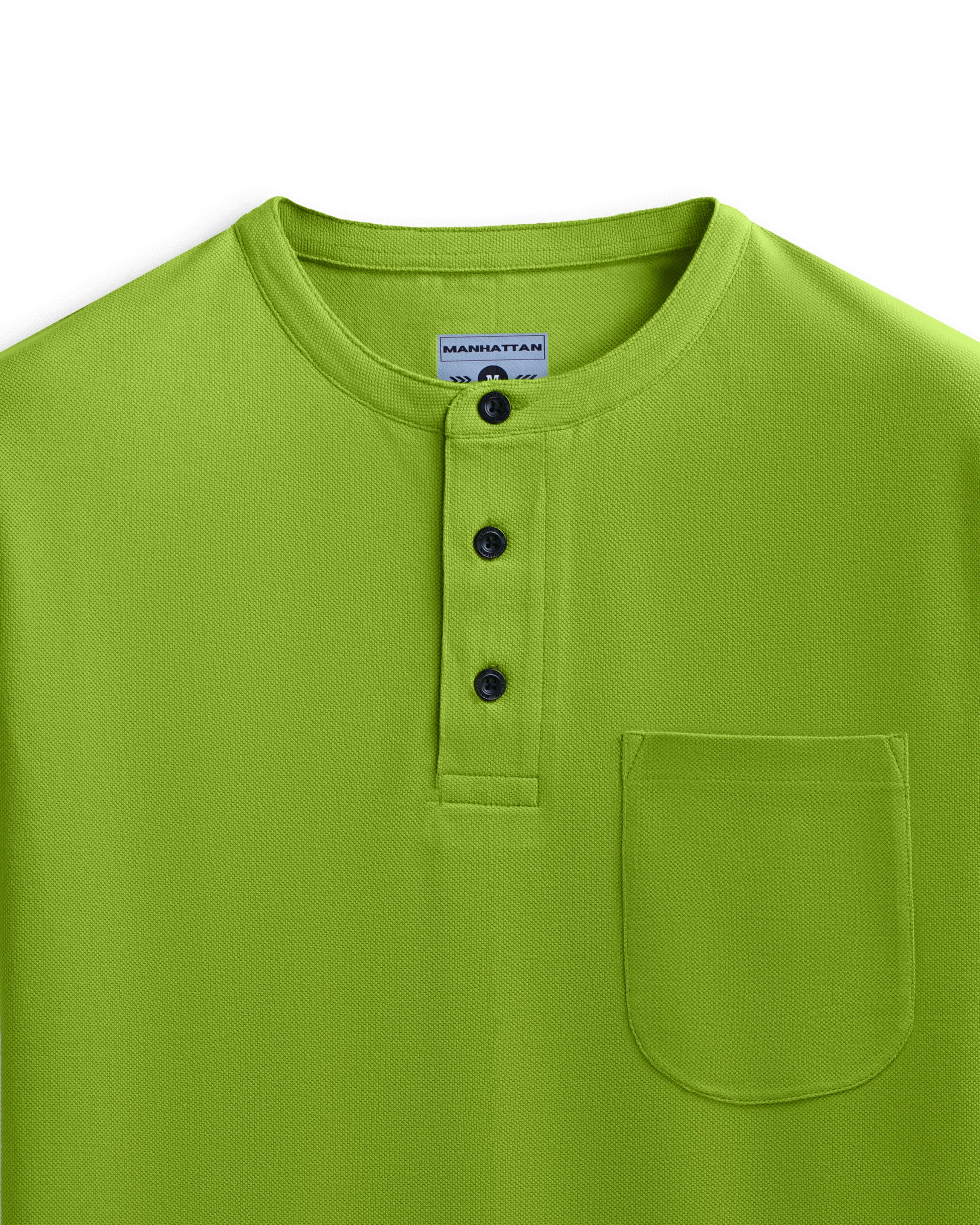 Pure Cotton Henley Pocket T shirts (Apple Green)
