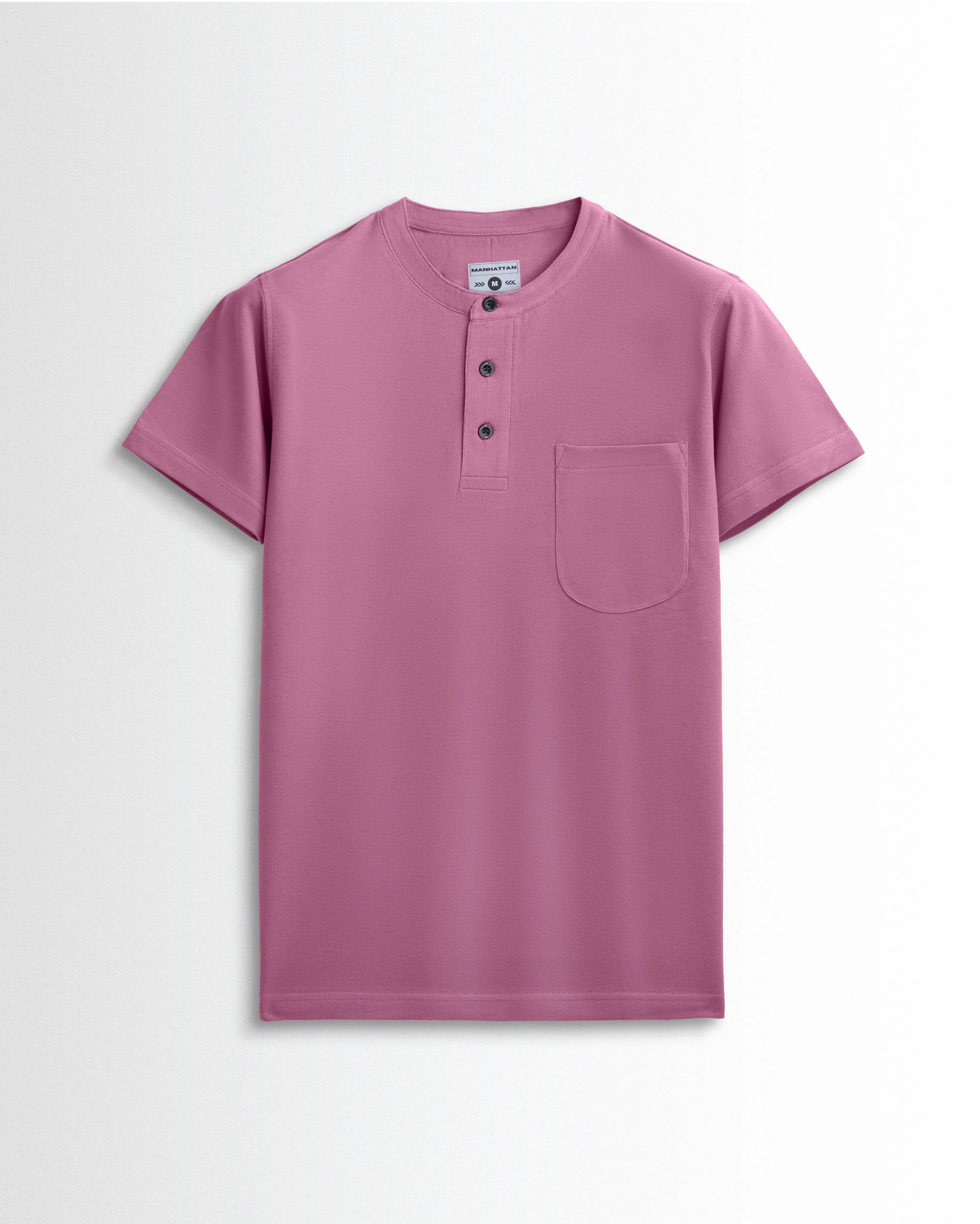 Pure Cotton Henley Pocket T shirts (Bubble Gum Pink)