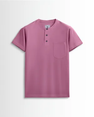 Pure Cotton Henley Pocket T shirts (Bubble Gum Pink)