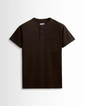 Pure Cotton Henley Pocket T shirts (Coffee Brown)