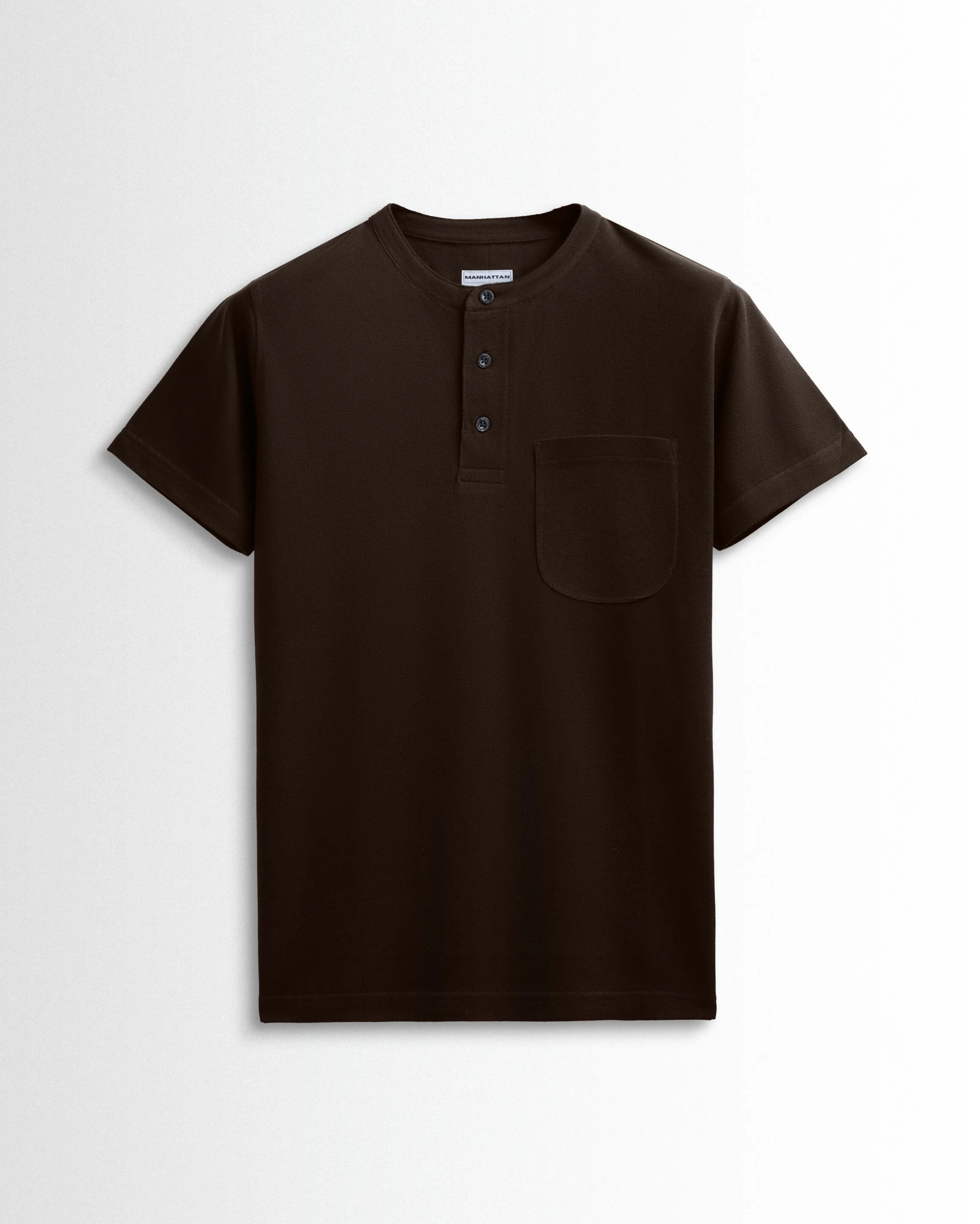Pure Cotton Henley Pocket T shirts (Coffee Brown)