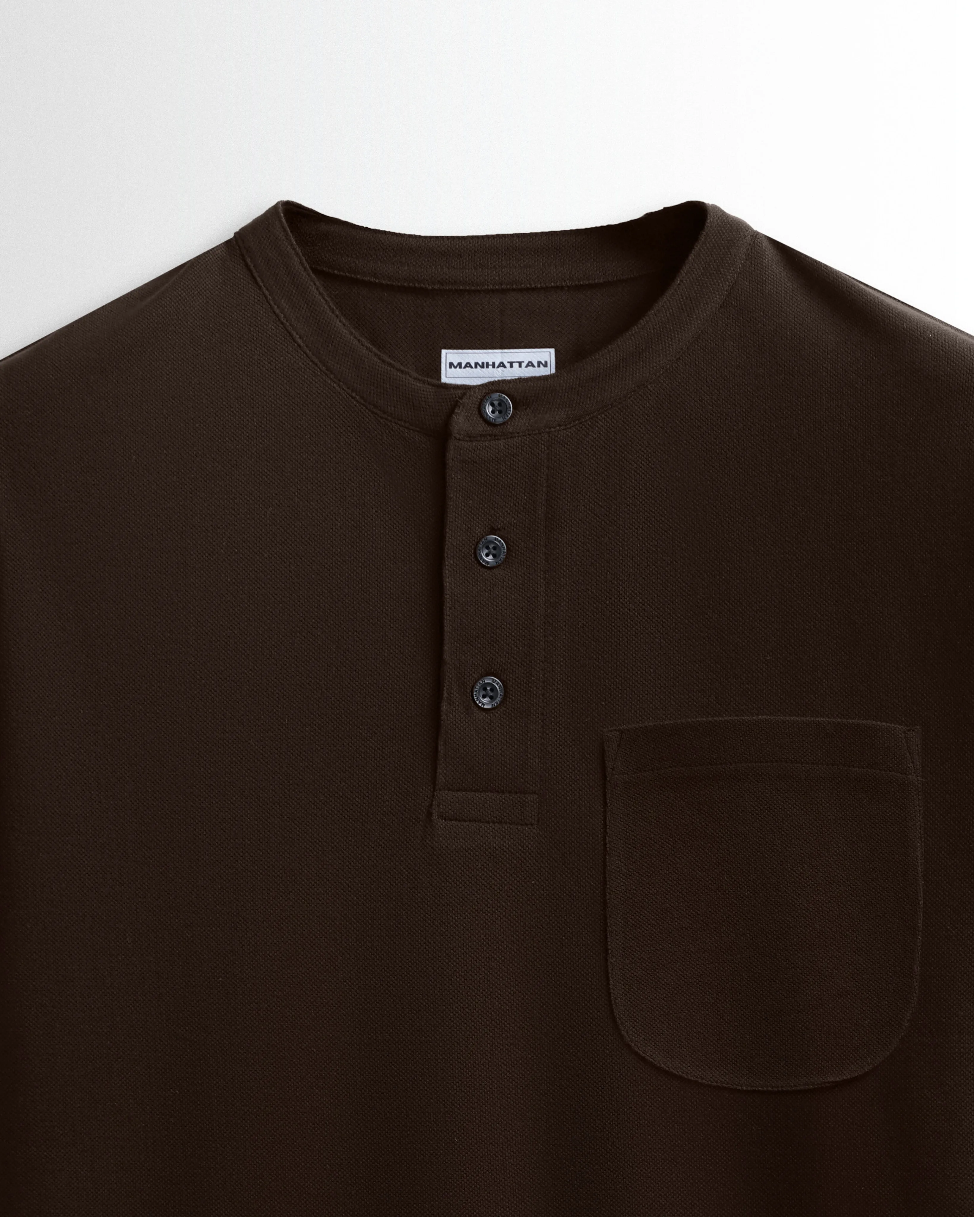 Pure Cotton Henley Pocket T shirts (Coffee Brown)