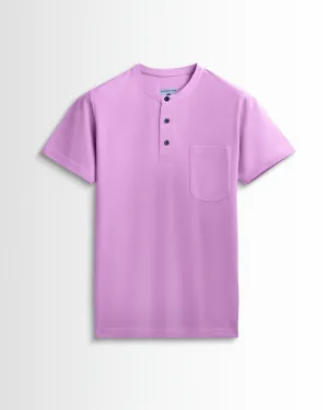 Pure Cotton Henley Pocket T shirts (Lilac)