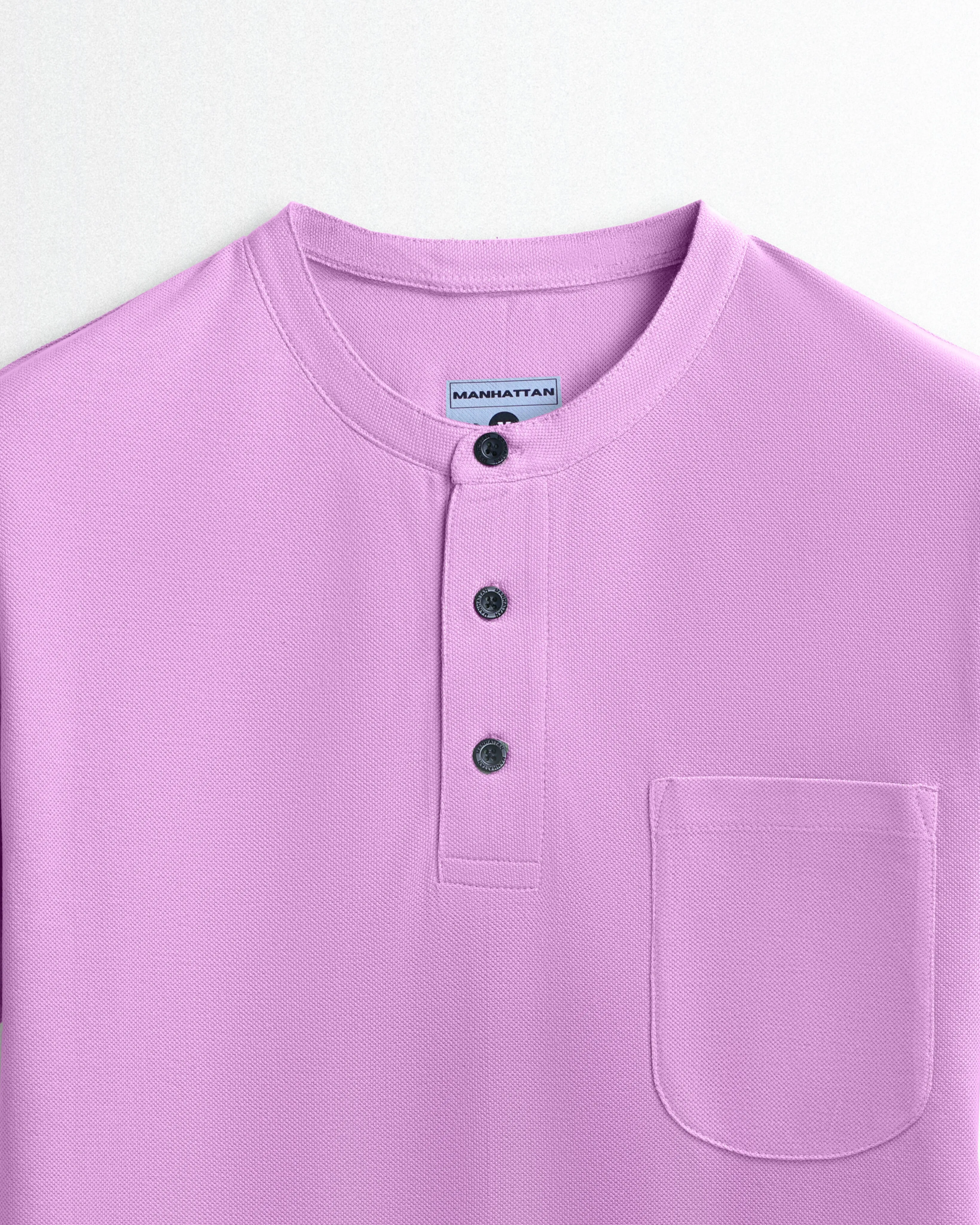 Pure Cotton Henley Pocket T shirts (Lilac)