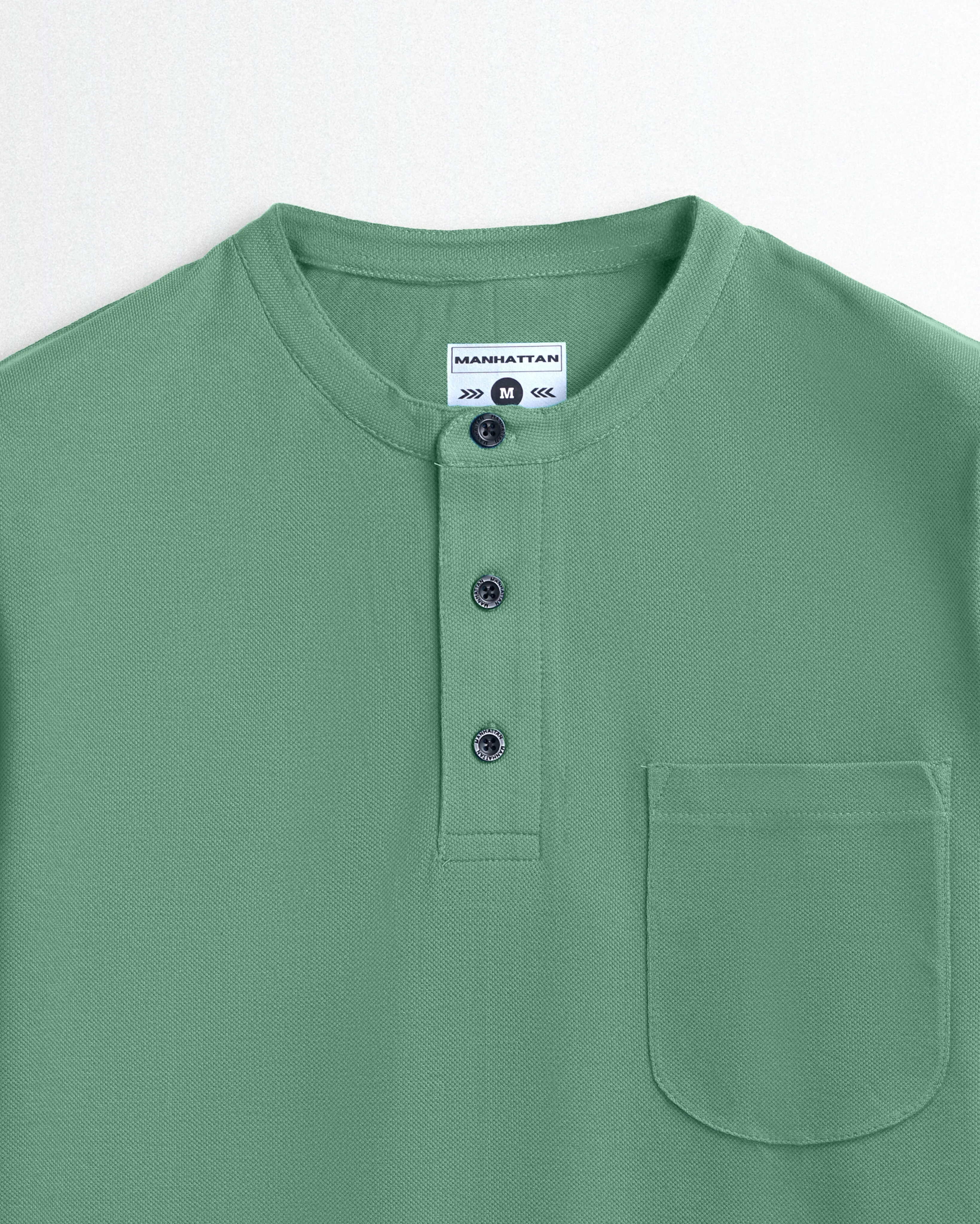 Pure Cotton Henley Pocket T shirts (Olive Green)