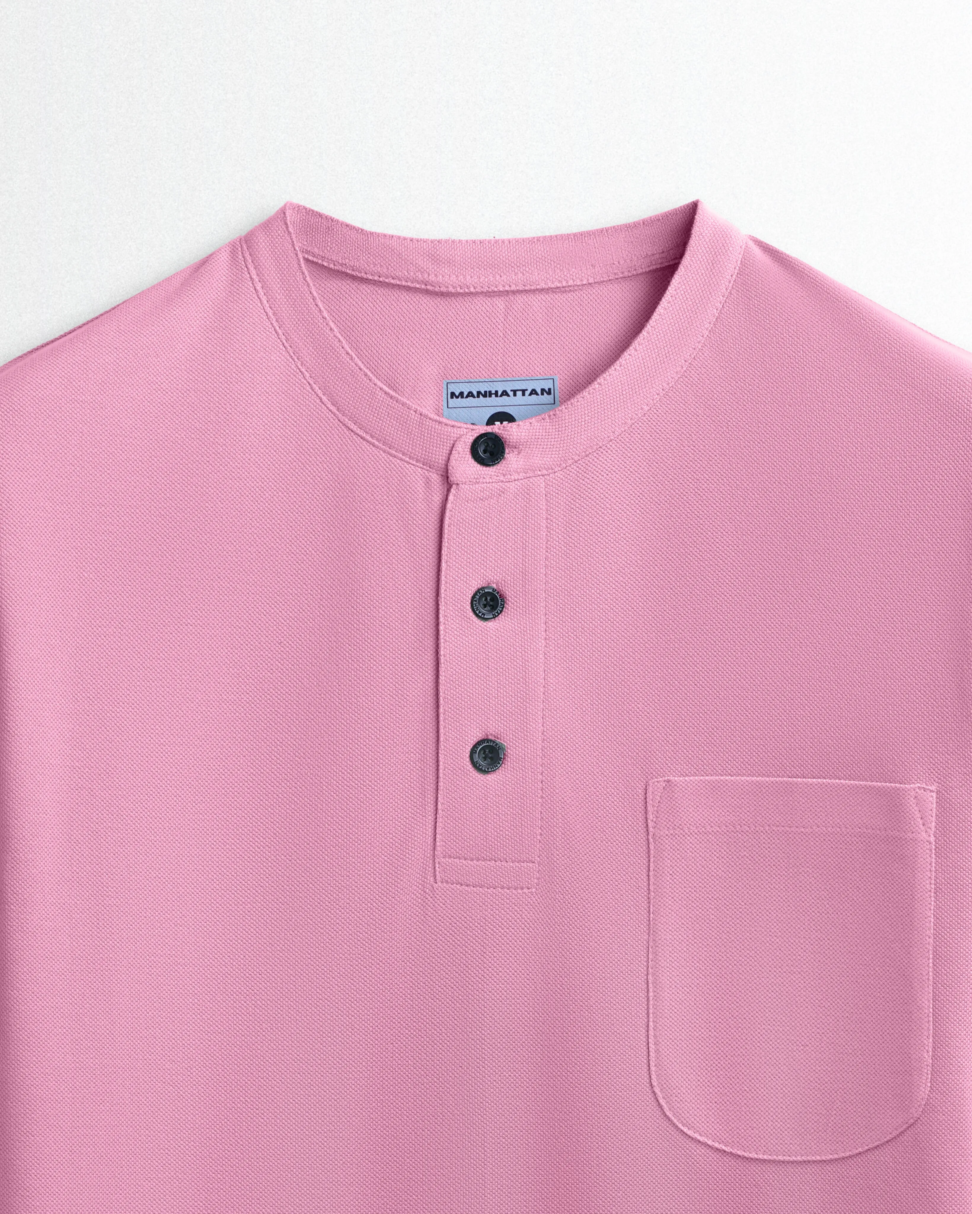 Pure Cotton Henley Pocket T shirts (Pink)