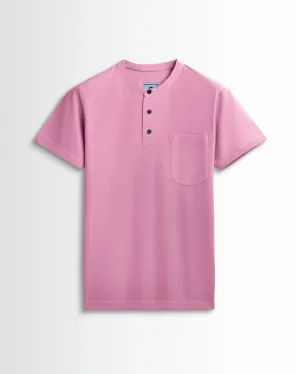 Pure Cotton Henley Pocket T shirts (Pink)