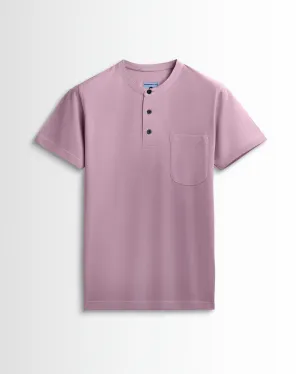 Pure Cotton Henley Pocket T shirts (Soft Berry)
