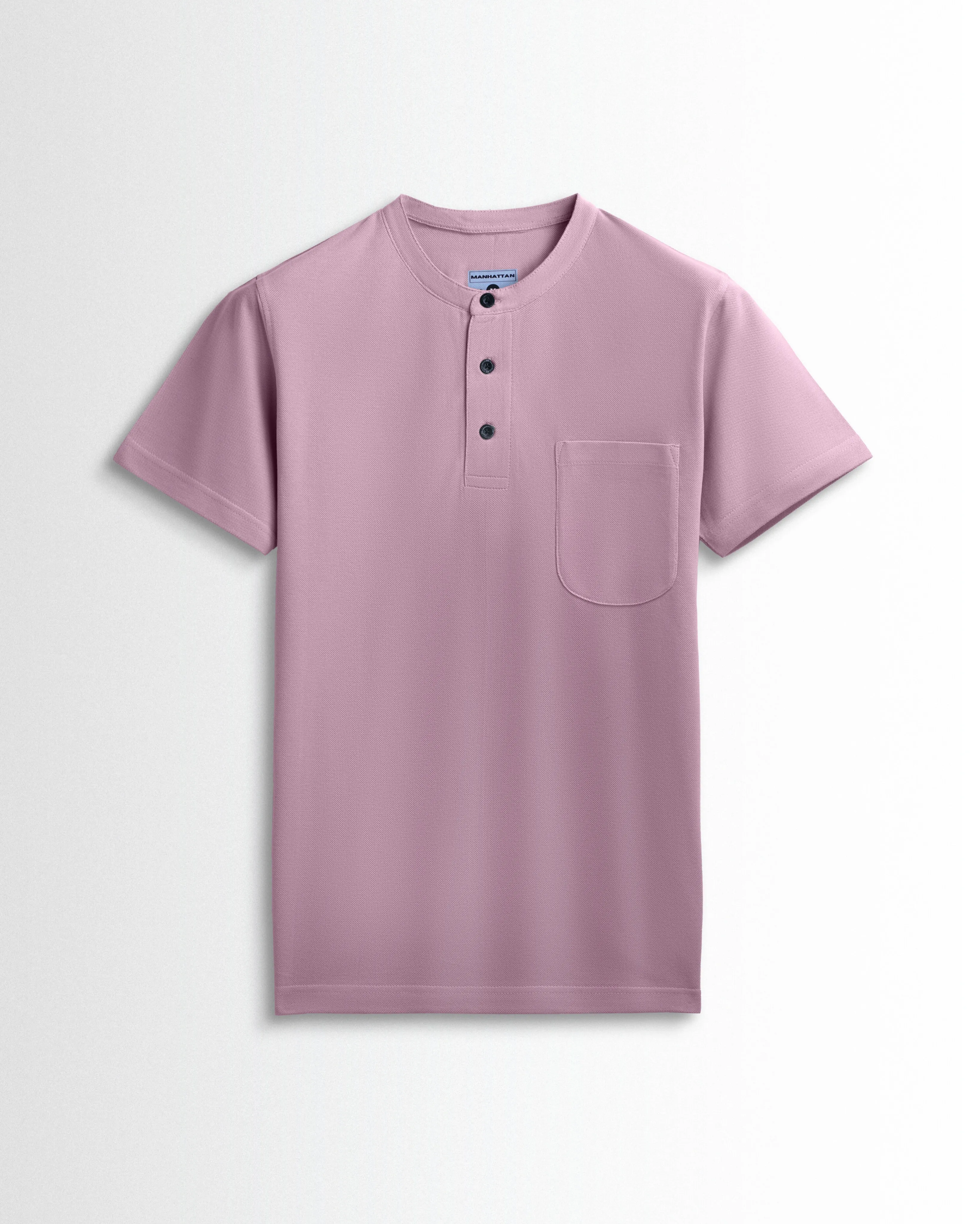 Pure Cotton Henley Pocket T shirts (Soft Berry)