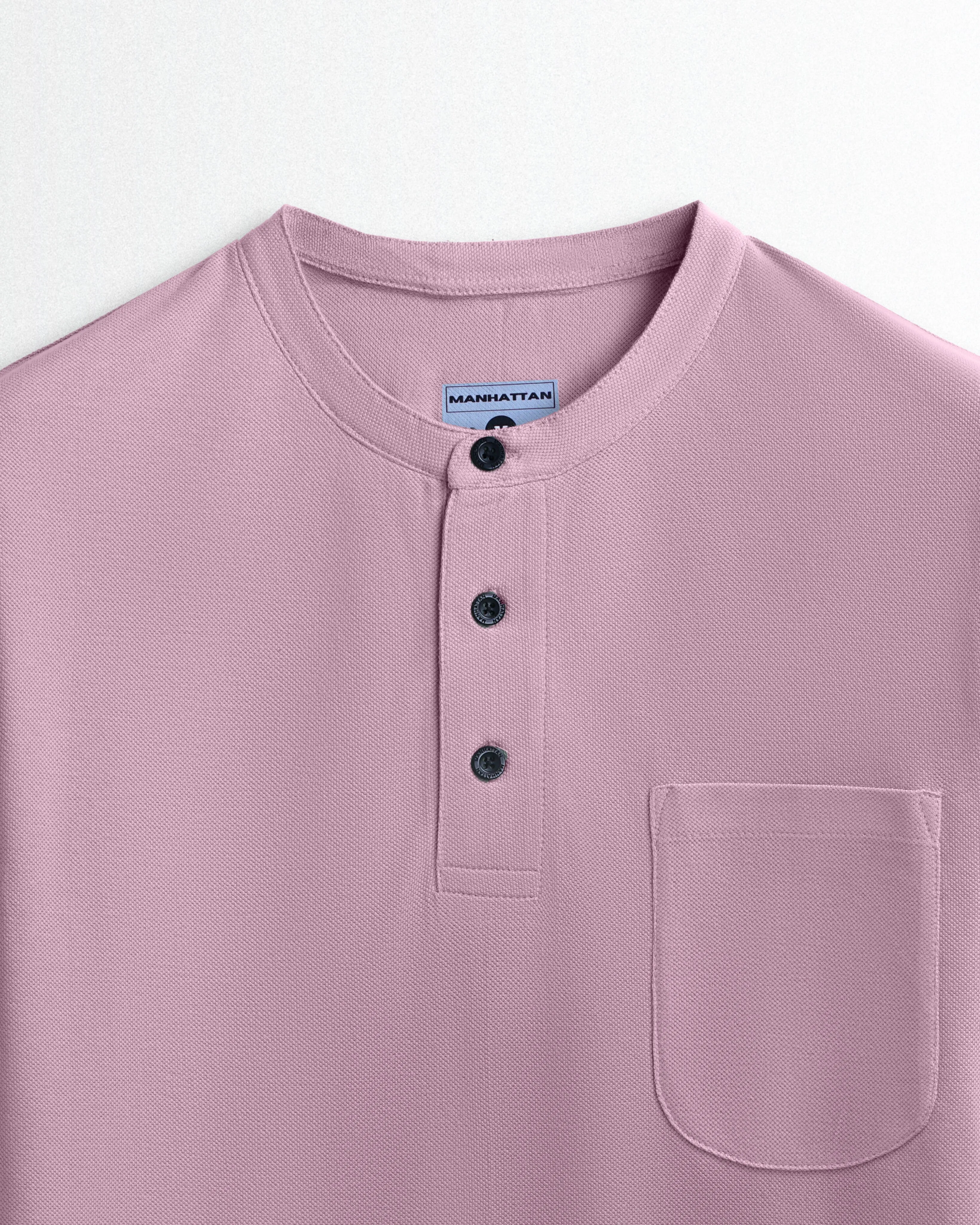 Pure Cotton Henley Pocket T shirts (Soft Berry)
