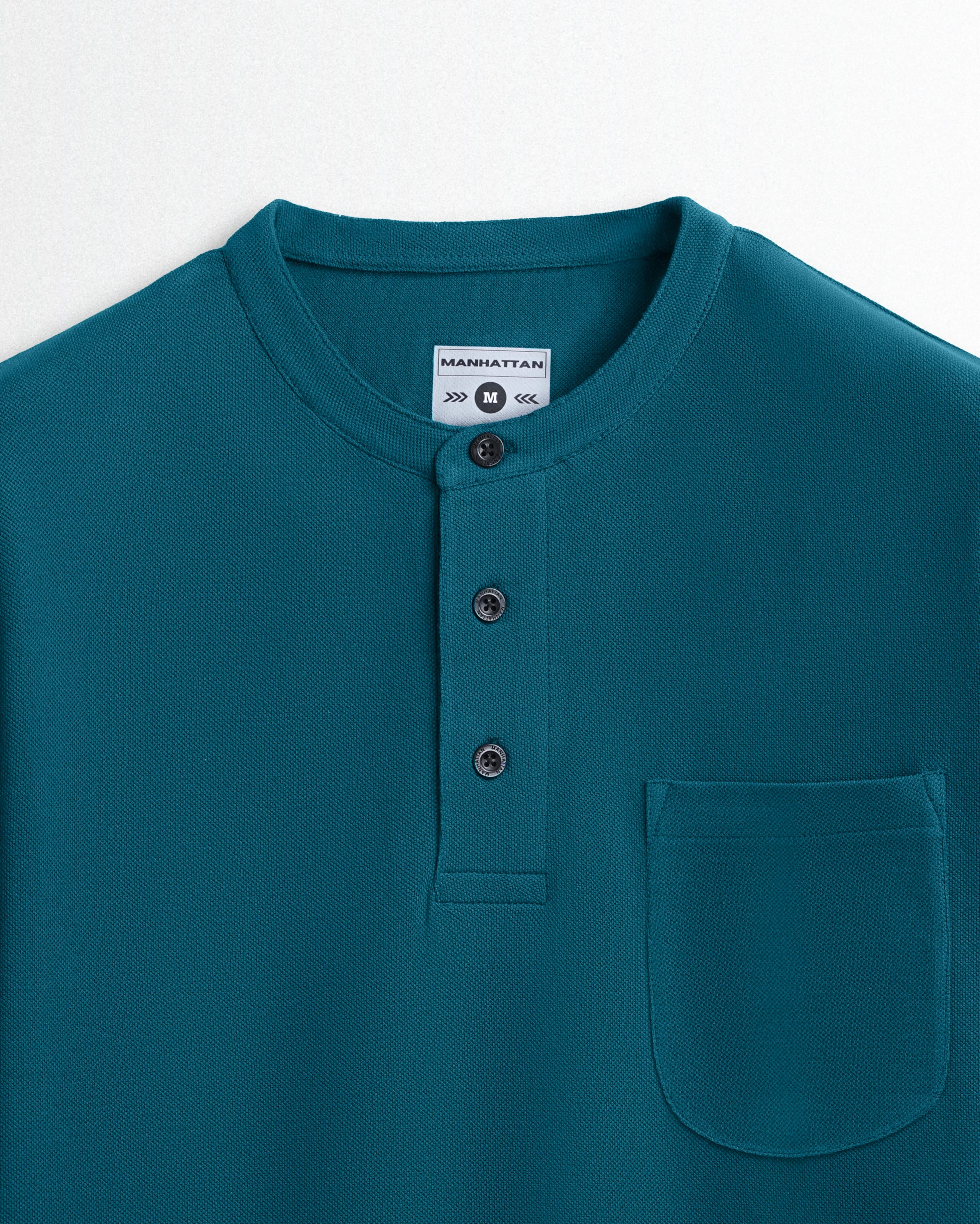 Pure Cotton Henley Pocket T shirts (Teal Green)