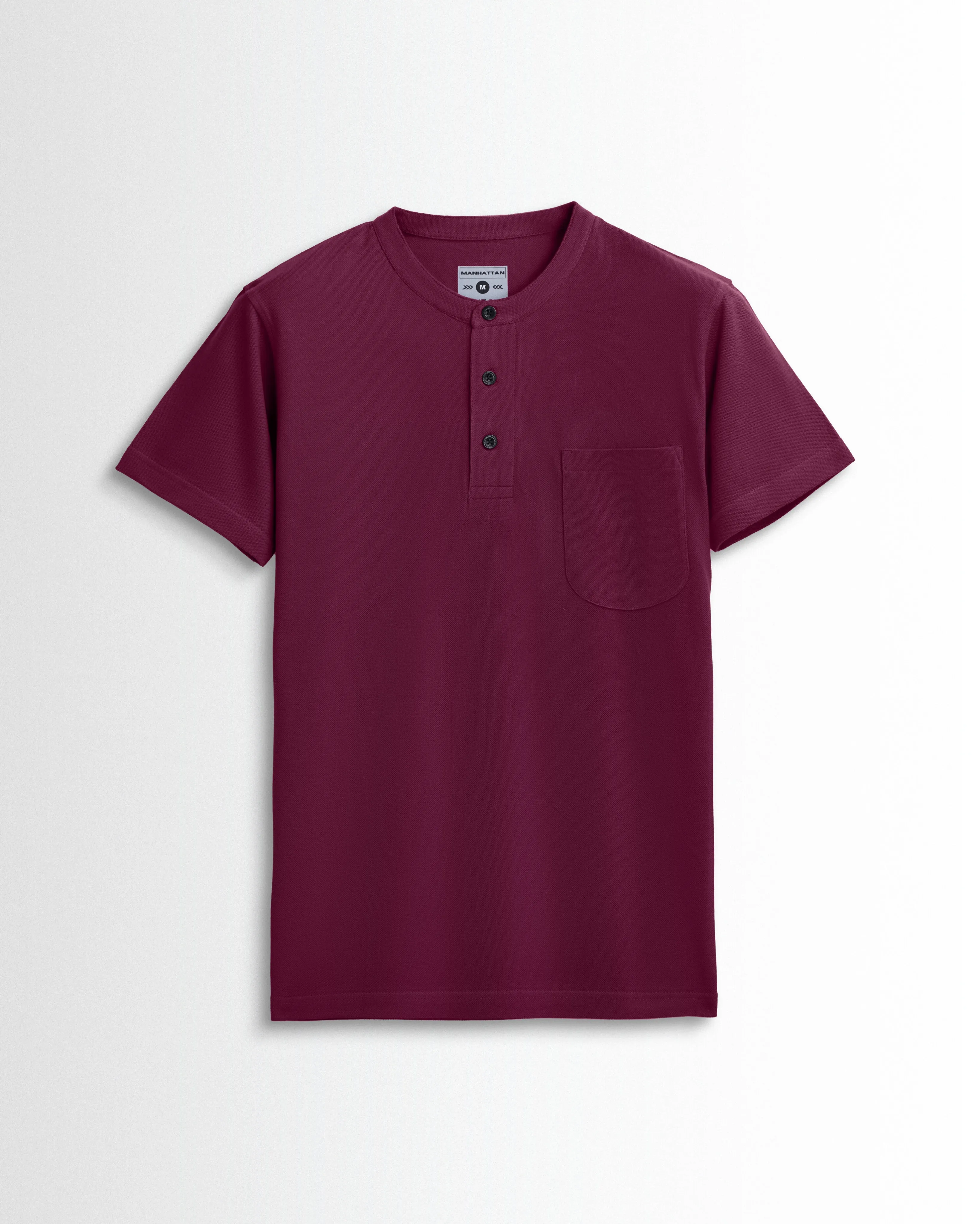 Pure Cotton Henley Pocket T shirts (Wine Red)