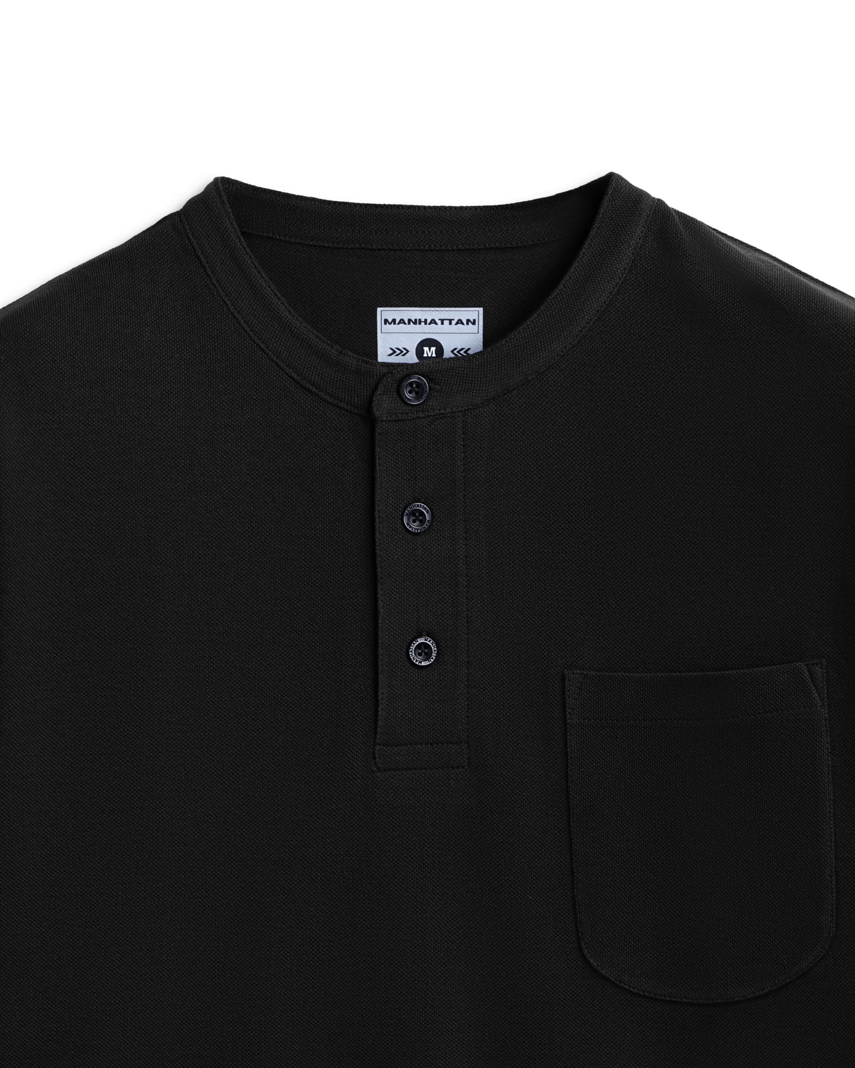 Pure Cotton Henley Without Pocket T Shirt (Black)