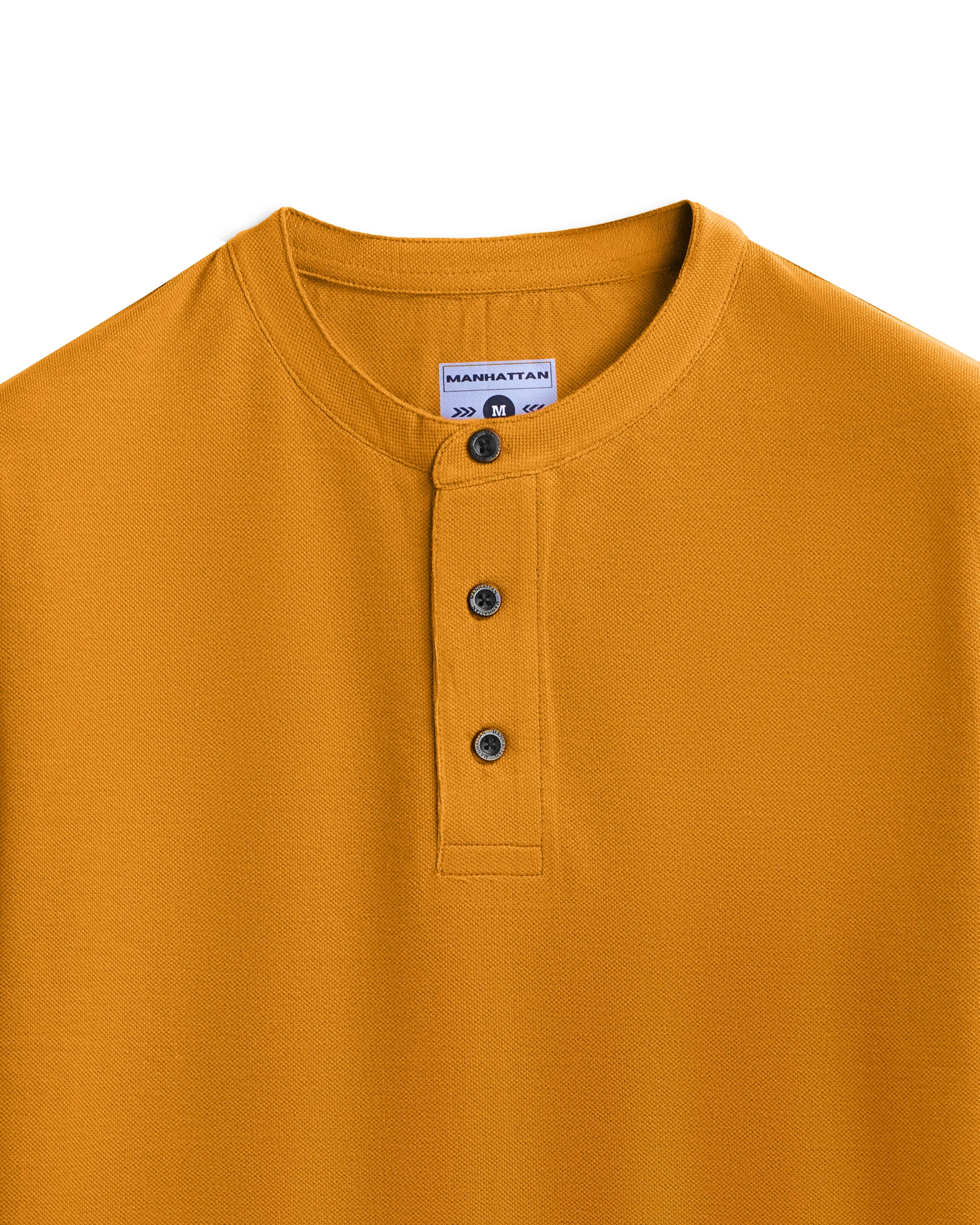 Pure Cotton Henley Without Pocket T Shirt (Mustard)