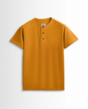 Pure Cotton Henley Without Pocket T Shirt (Mustard)