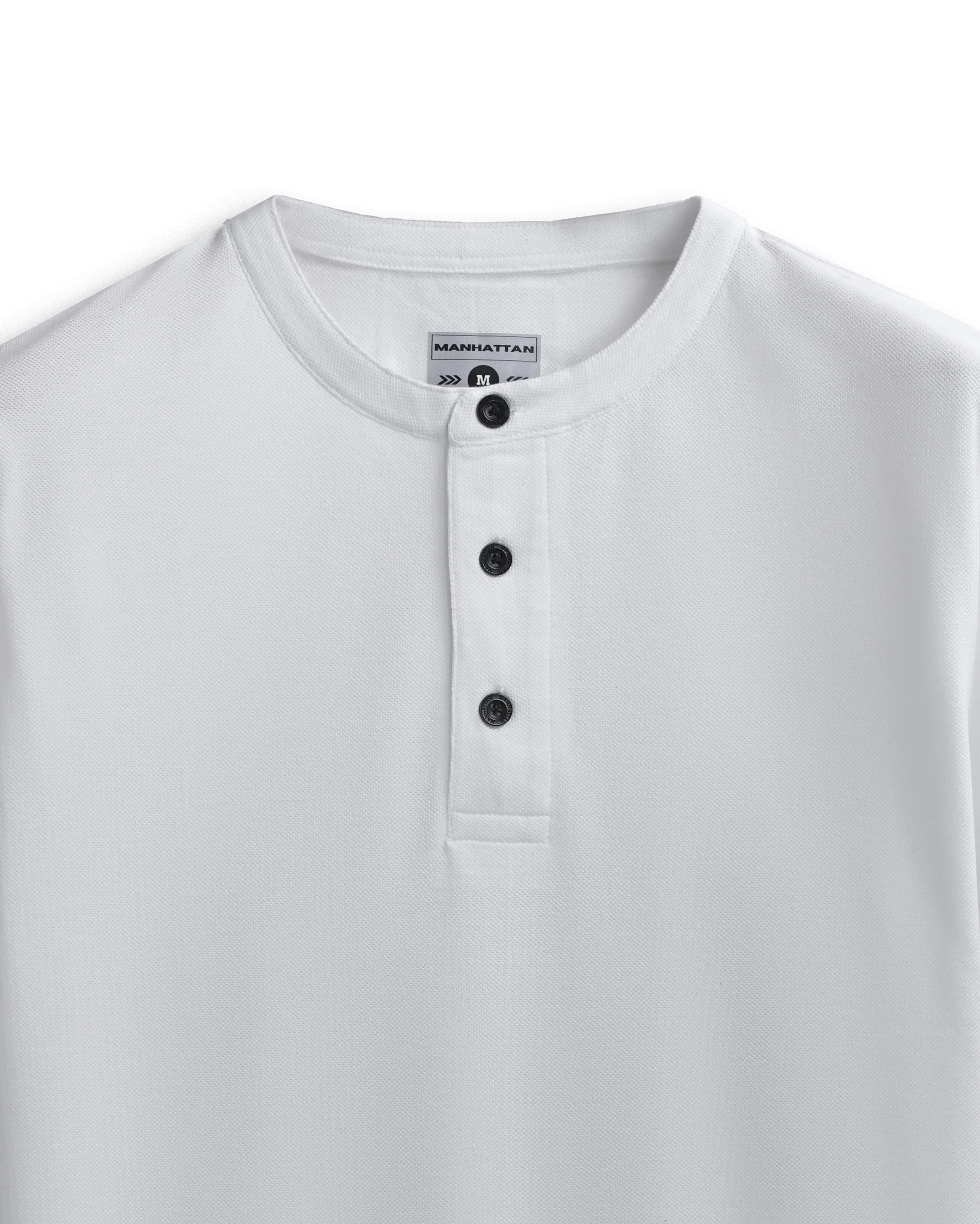 Pure Cotton Henley Without Pocket T Shirt (White)