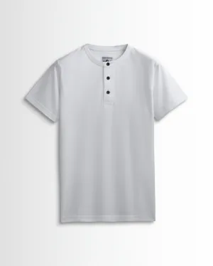 Pure Cotton Henley Without Pocket T Shirt (White)