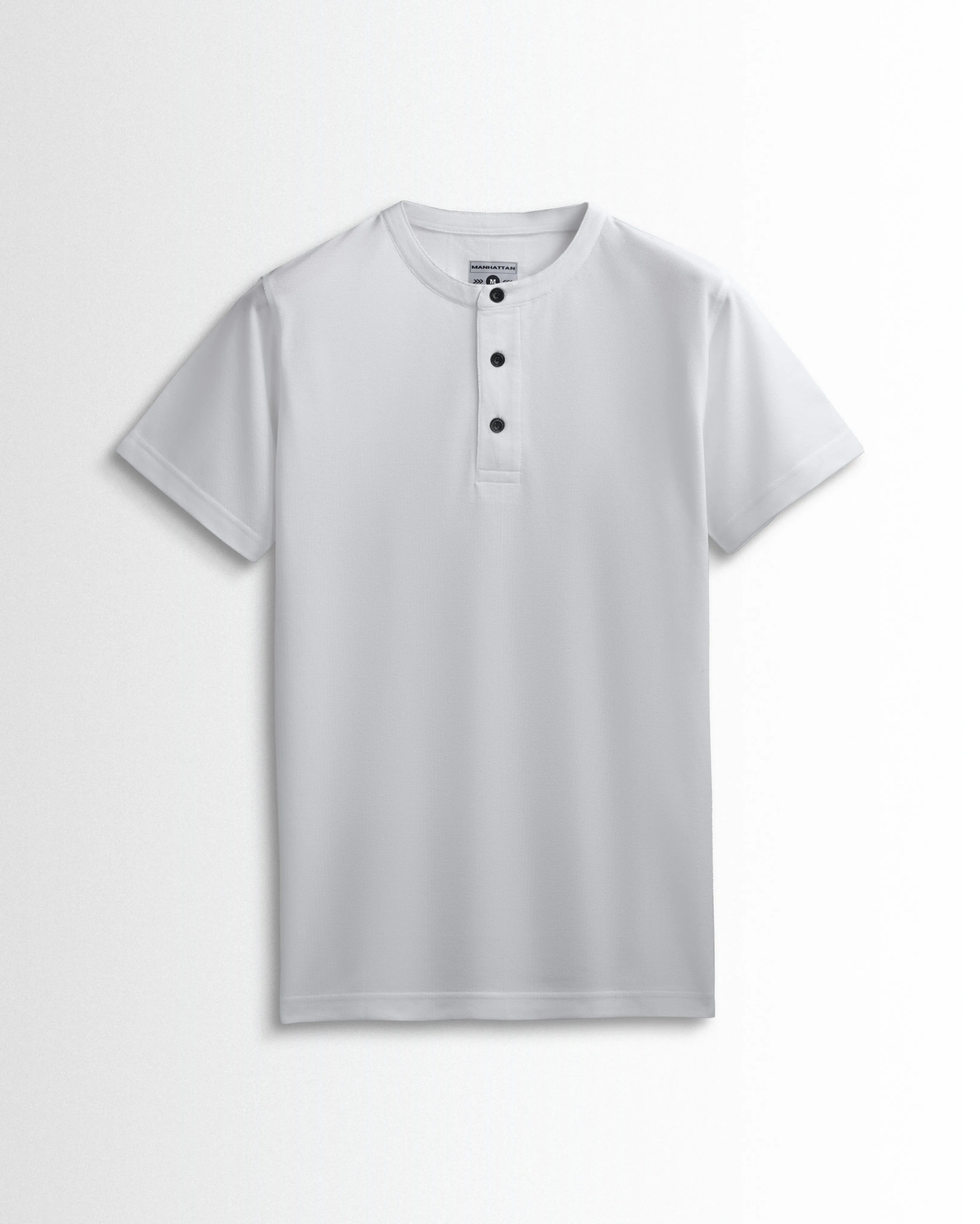 Pure Cotton Henley Without Pocket T Shirt (White)