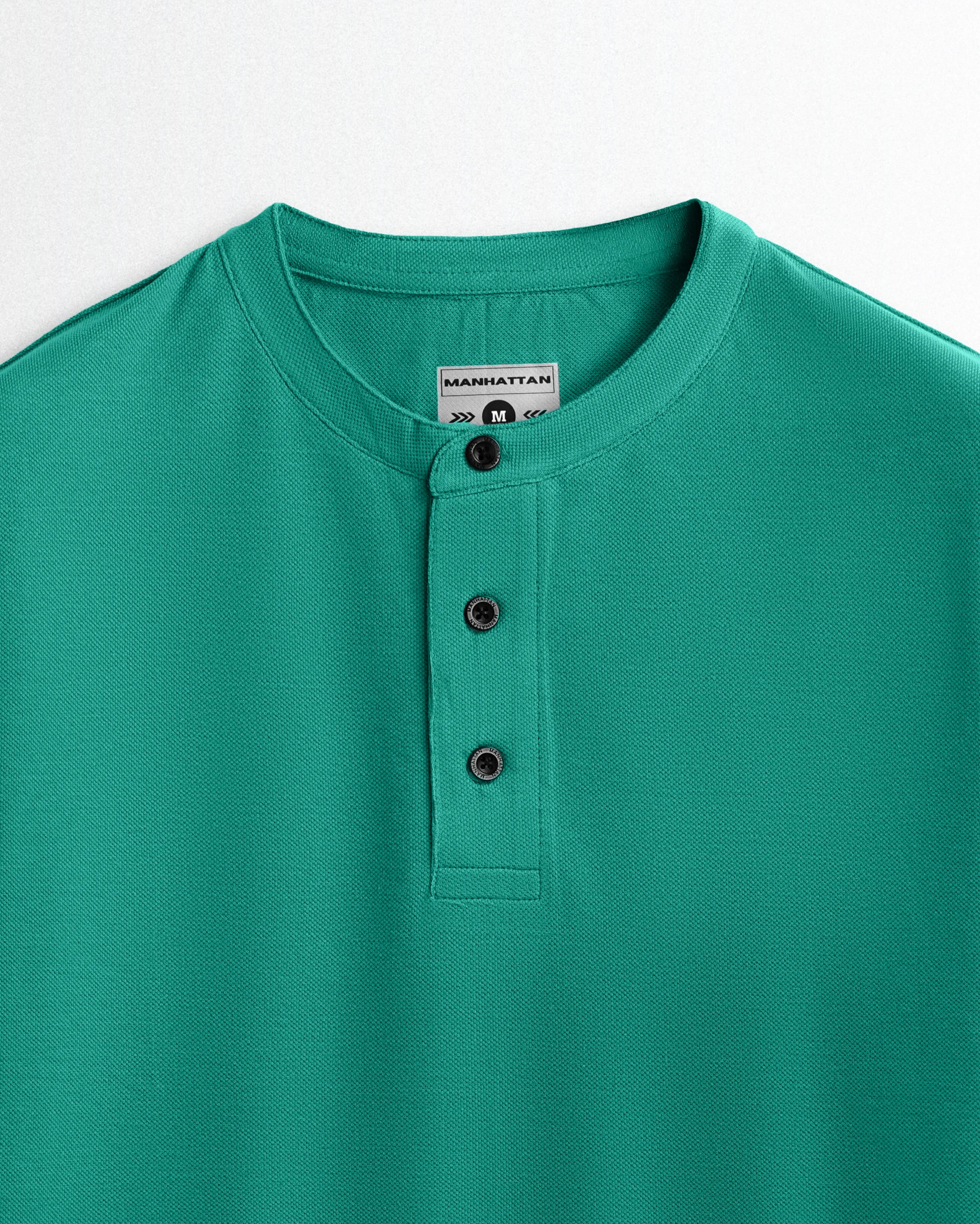 Pure Cotton Henley Without Pocket T Shirts (Jade Green)