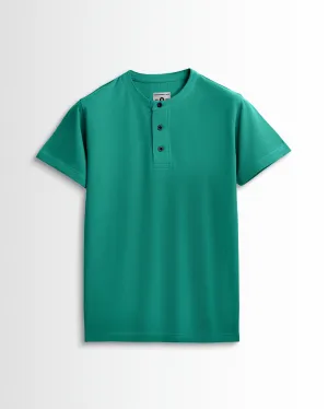Pure Cotton Henley Without Pocket T Shirts (Jade Green)