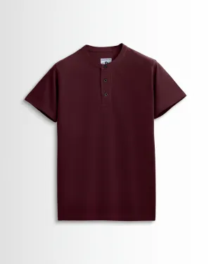 Pure Cotton Henley Without Pocket T Shirts (Maroon)