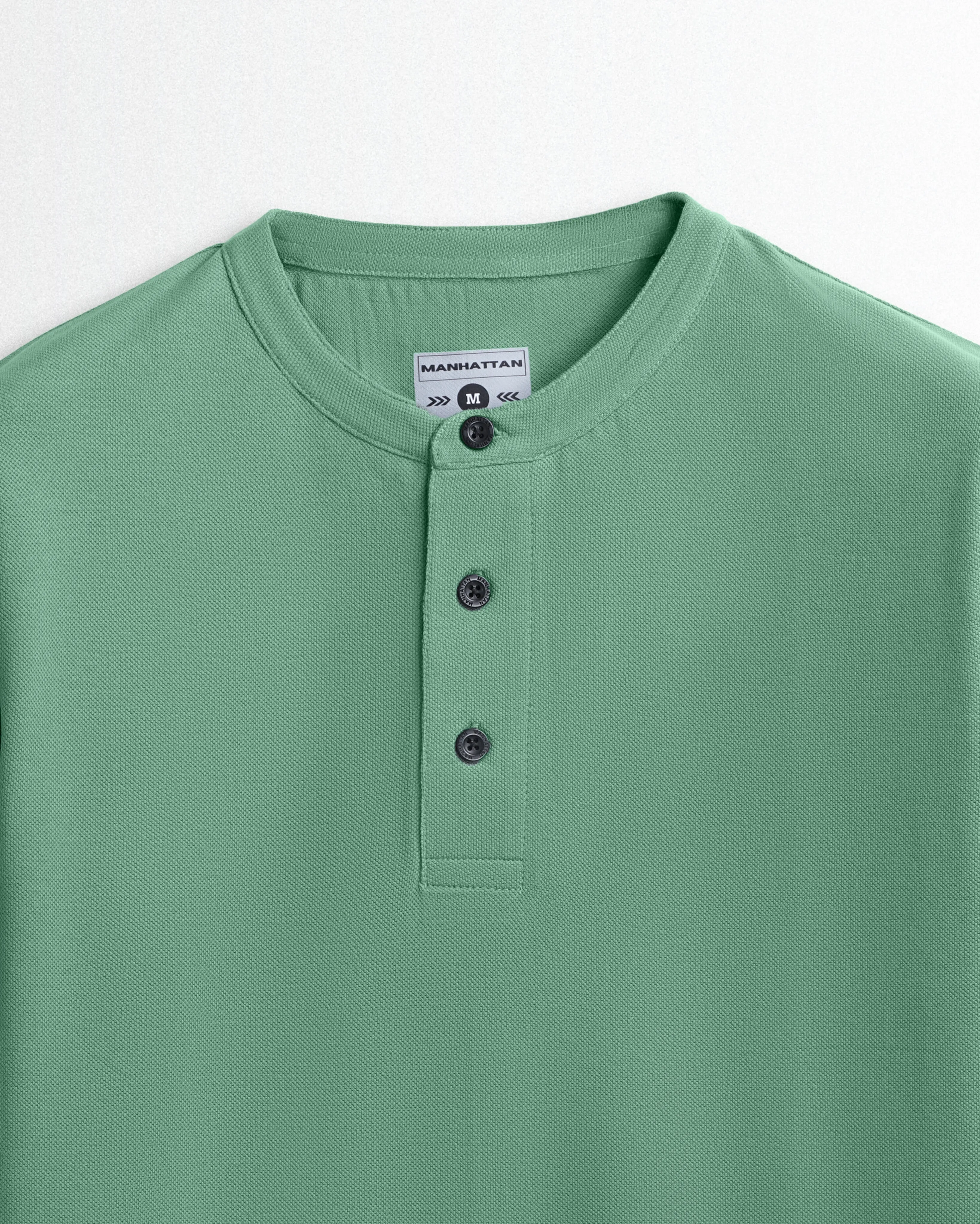 Pure Cotton Henley Without Pocket T Shirts (Olive Green)
