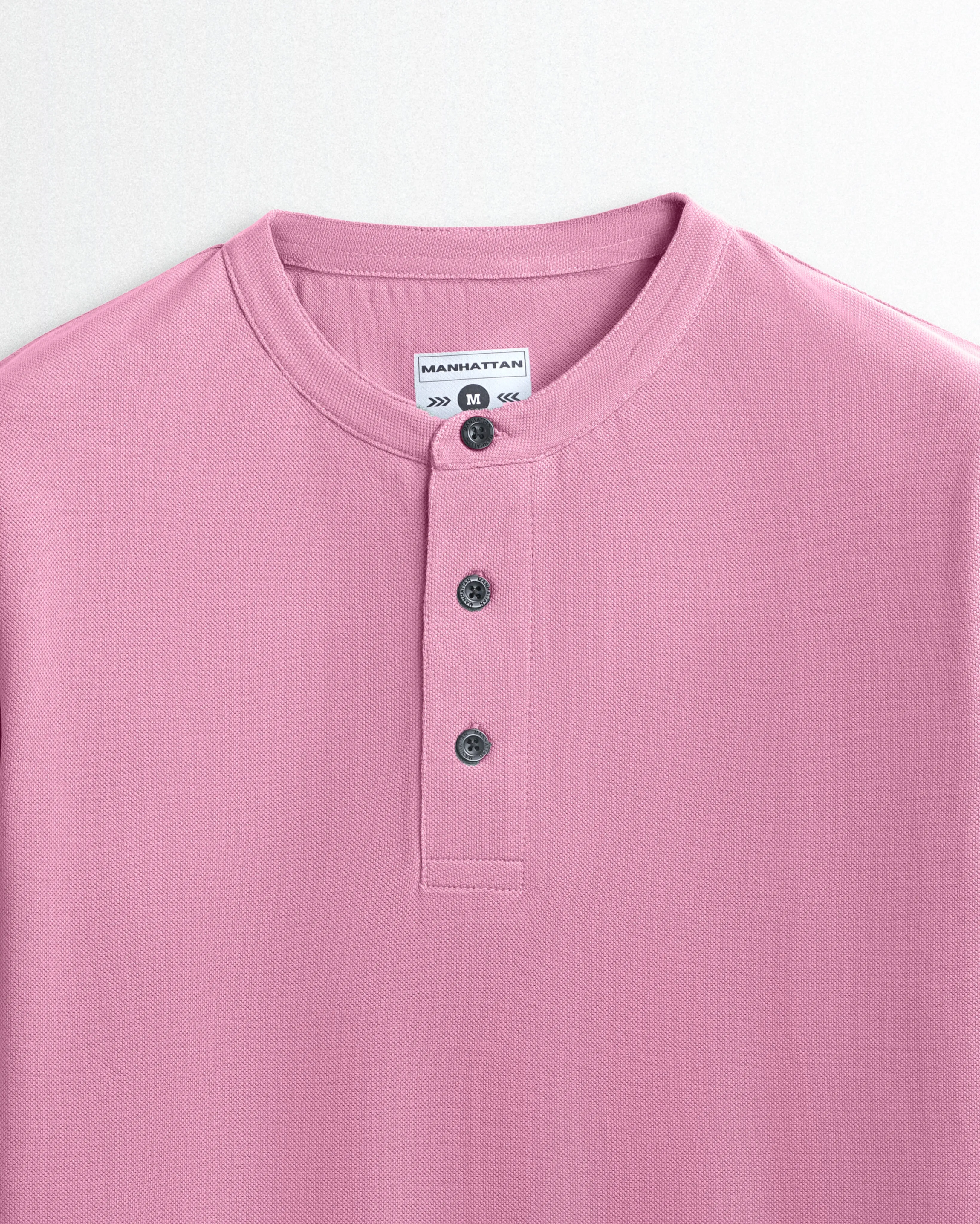 Pure Cotton Henley Without Pocket T Shirts (Pink)