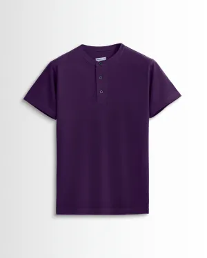 Pure Cotton Henley Without Pocket T Shirts (Purple)