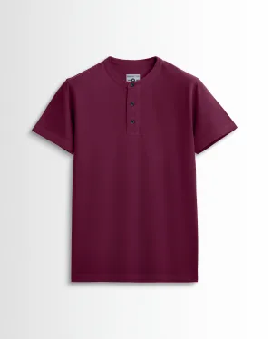 Pure Cotton Henley Without Pocket T Shirts (Wine Red)