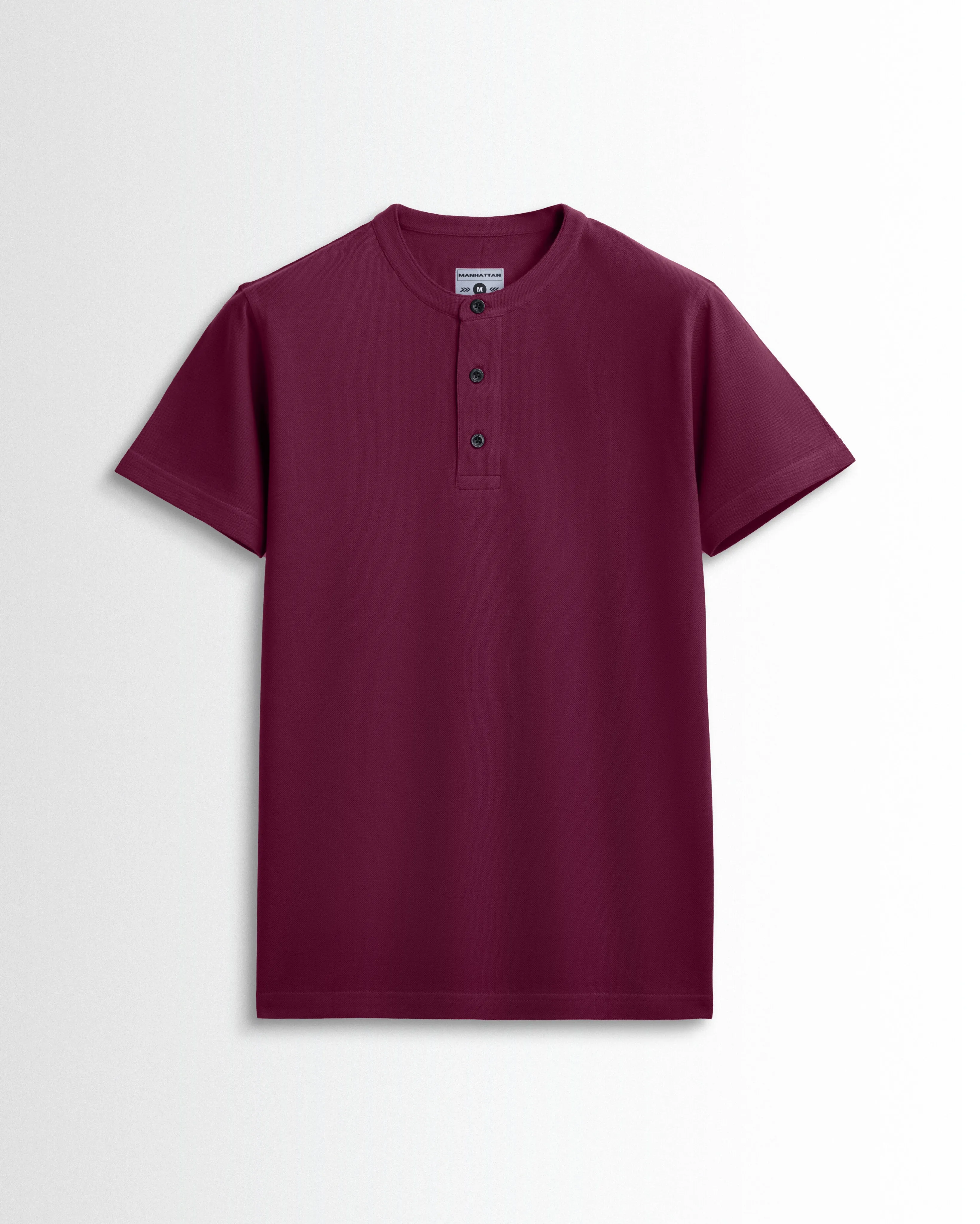 Pure Cotton Henley Without Pocket T Shirts (Wine Red)