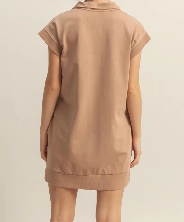 Quarter Zip Dress - Dark Taupe